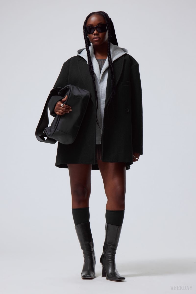 Weekday Carla Oversized Wool Blend Jacket Black | CXAC9215