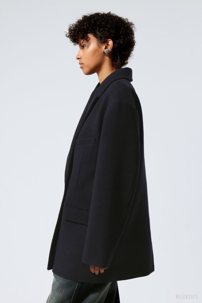 Weekday Carla Oversized Wool Blend Jacket Navy | LFAD1620