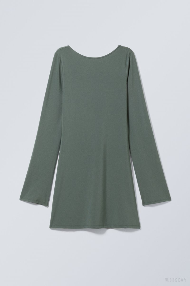 Weekday Clair Open Back Mini Dress Green | WOTL4762