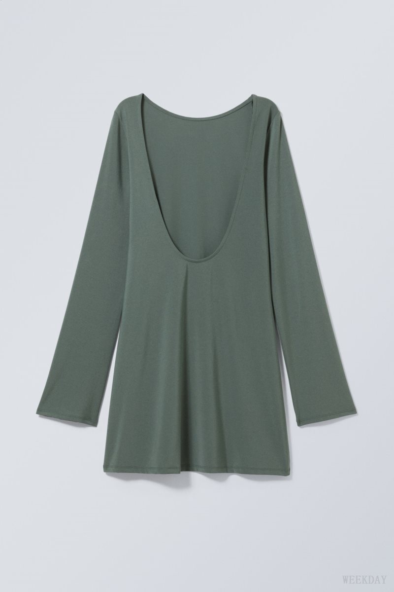 Weekday Clair Open Back Mini Dress Green | WOTL4762