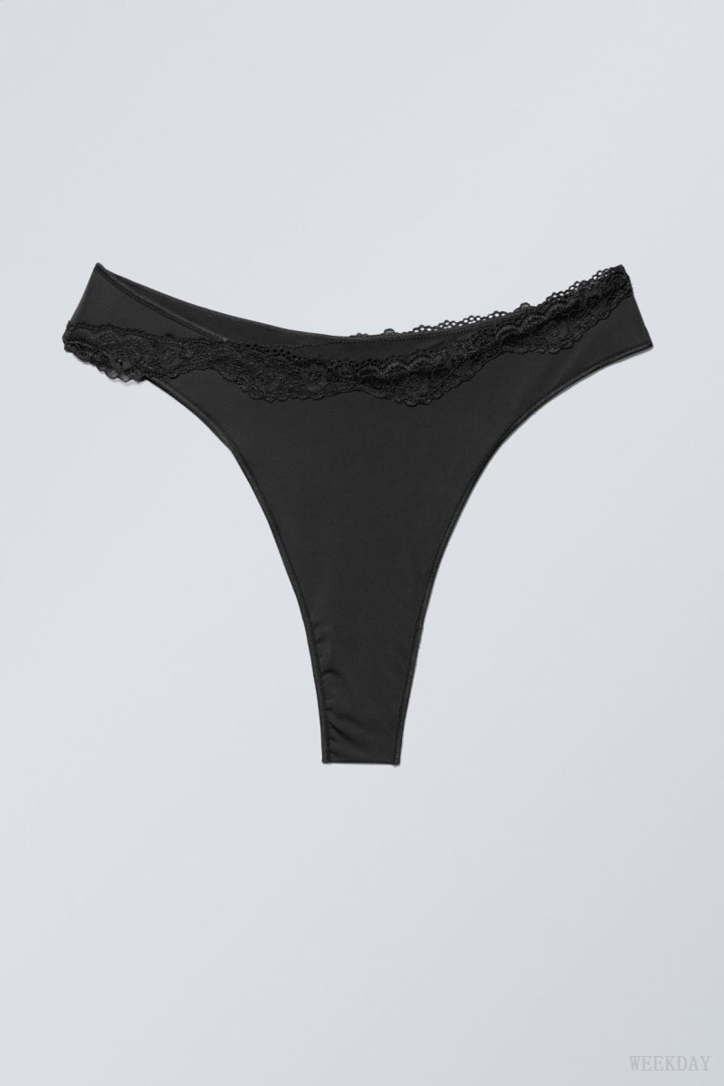 Weekday Cleo Lace Brazilian Briefs Briefs Black | AHUS9828