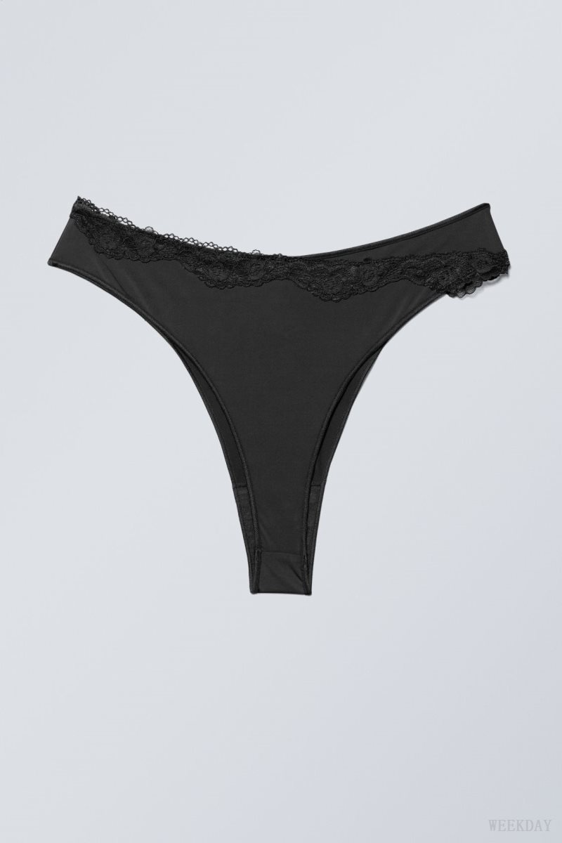 Weekday Cleo Lace Brazilian Briefs Briefs Black | AHUS9828