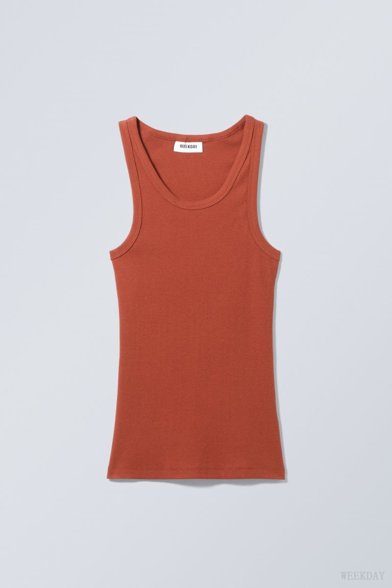 Weekday Close Fitted Tank Top Dark Orange | FOIV2563