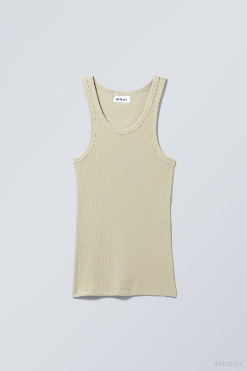 Weekday Close Fitted Tank Top Khaki | NXSQ3091