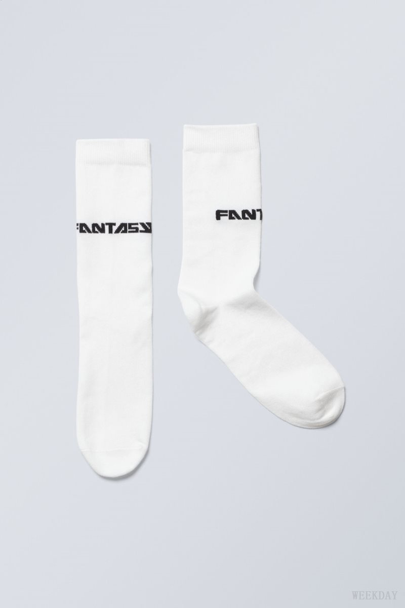 Weekday Cotton Graphic Socks White | OAZG2934