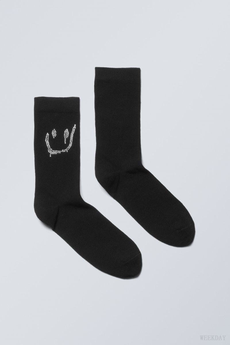 Weekday Cotton Rhinestone Socks Black | JSWP2650