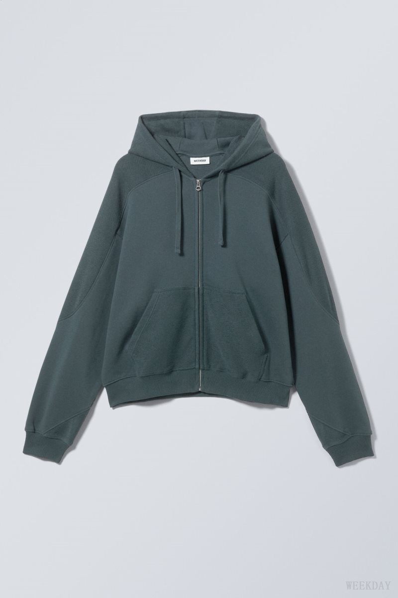 Weekday Craig Zip Hoodie Dark Petrol | JICH4153