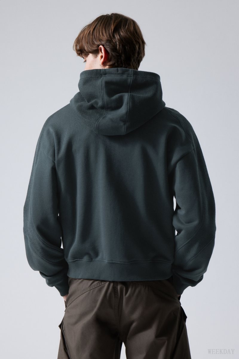 Weekday Craig Zip Hoodie Dark Petrol | JICH4153