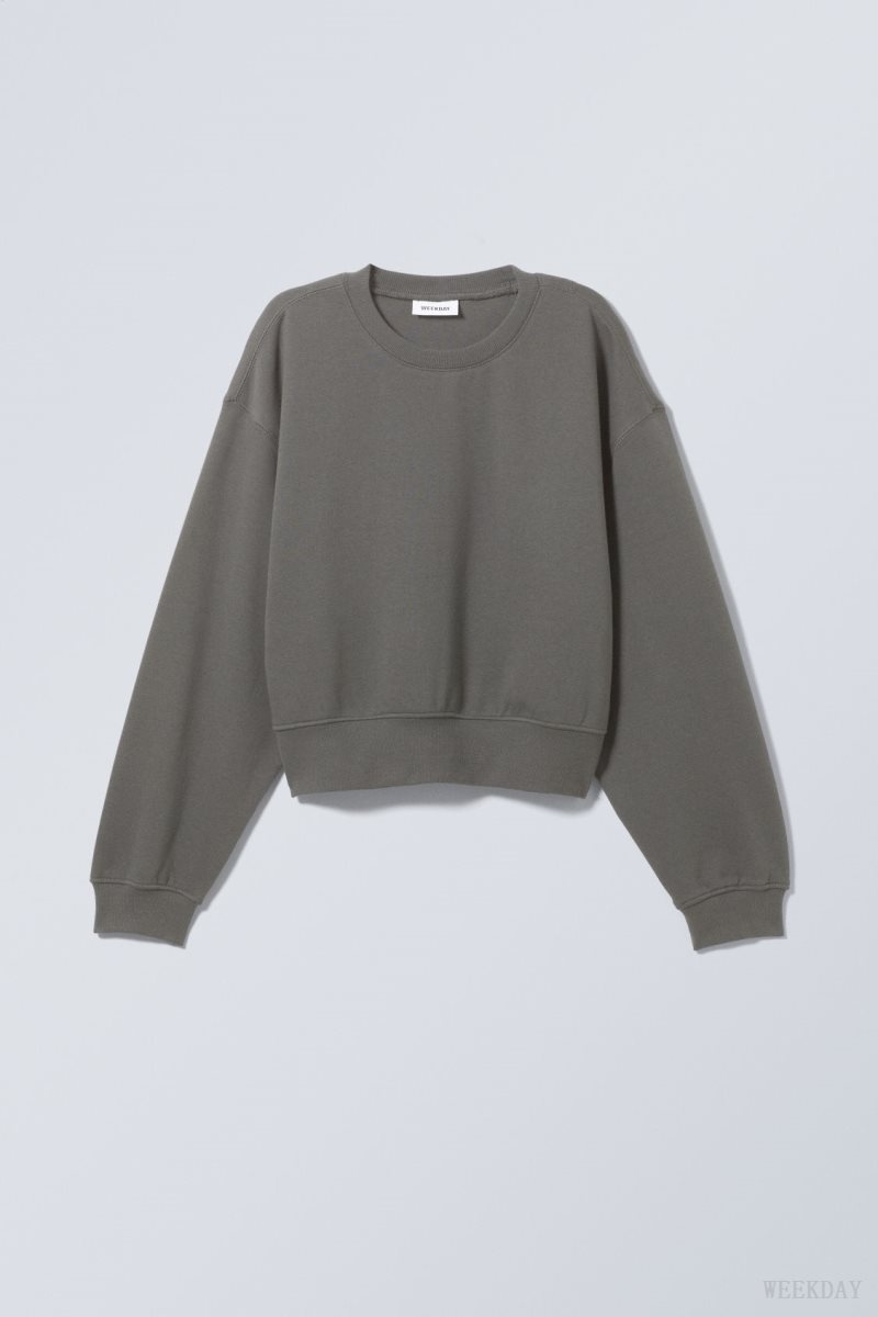 Weekday Crop Volume Sweatshirt Dark Grey | TJHB9739