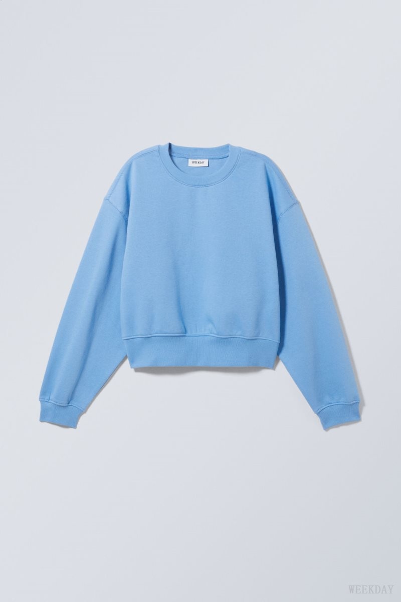 Weekday Crop Volume Sweatshirt Light Blue | QRTS8476