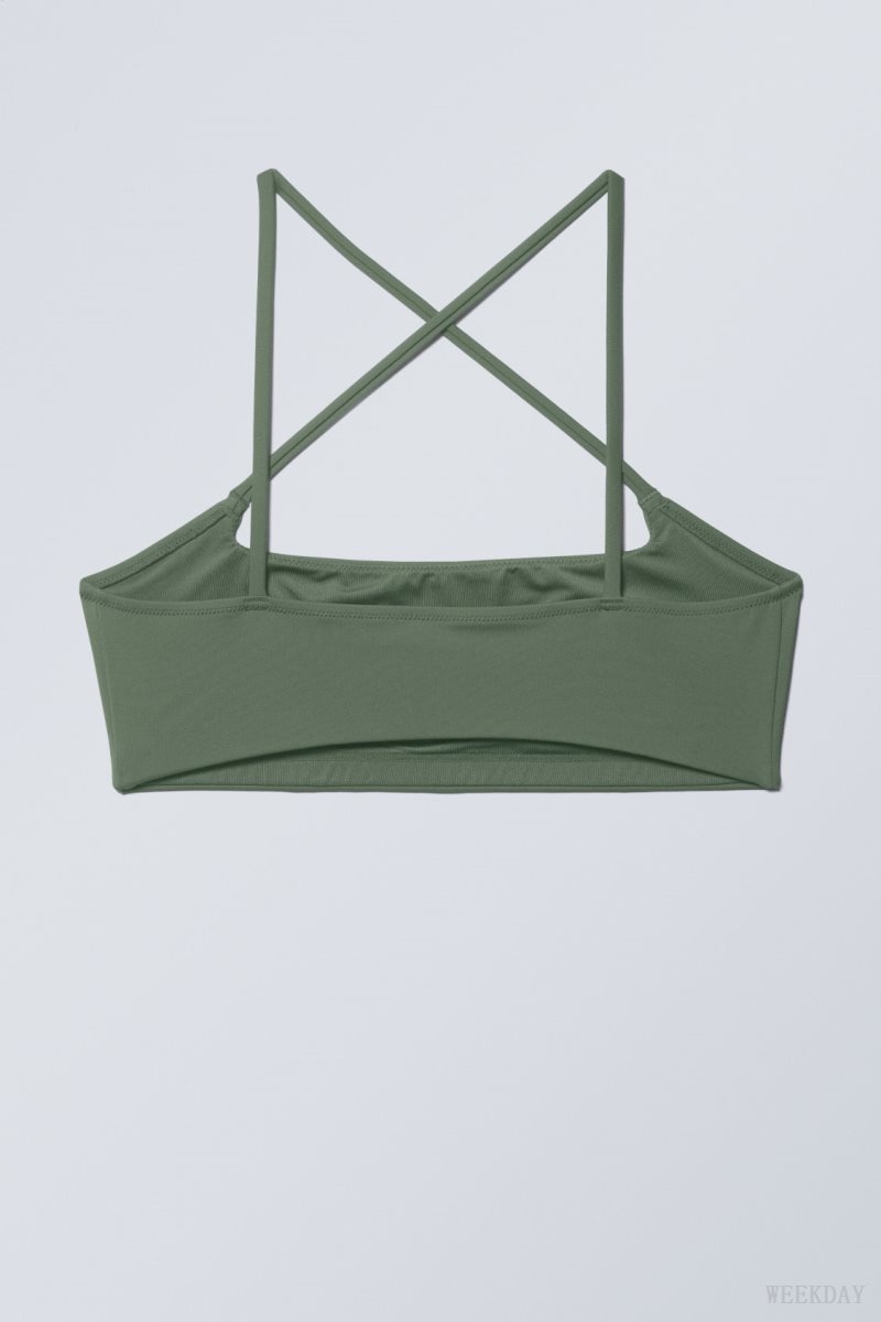 Weekday Cross Front Bikini Top Olive Green | VNSD3423