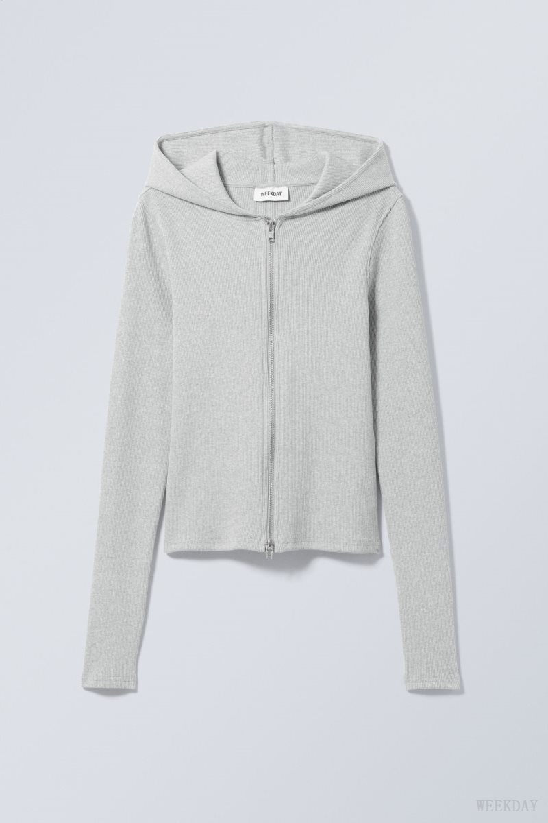 Weekday Cut Tight Zip Hoodie Grey Brown | JMXO8727