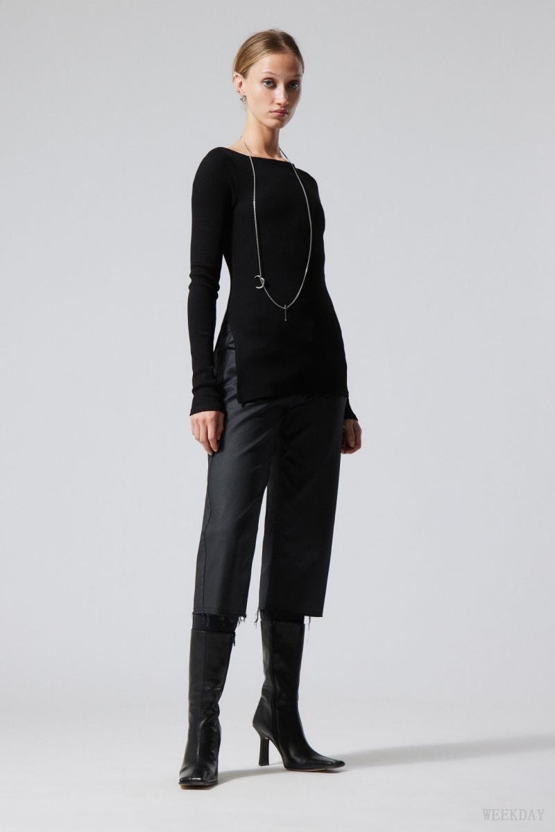 Weekday Cybele Slit Long Sleeve Black | HVTS7459