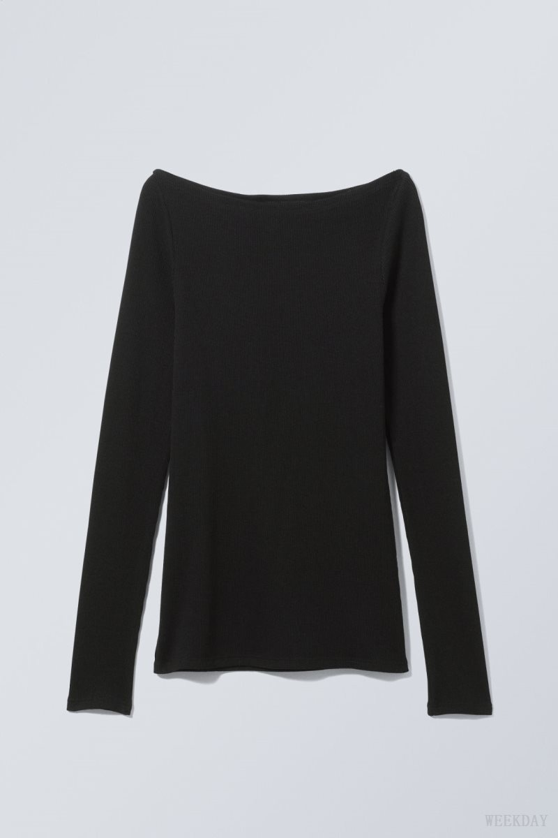 Weekday Cybele Slit Long Sleeve Black | HVTS7459