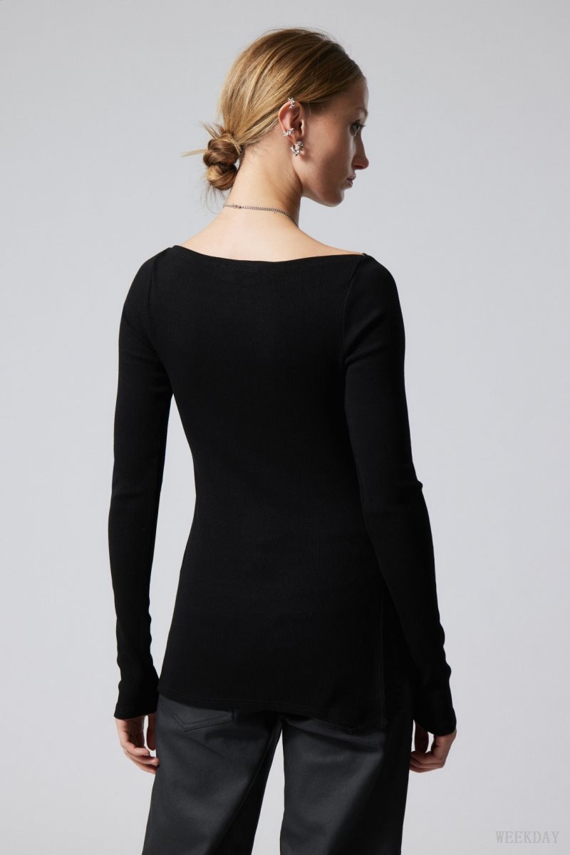 Weekday Cybele Slit Long Sleeve Black | HVTS7459