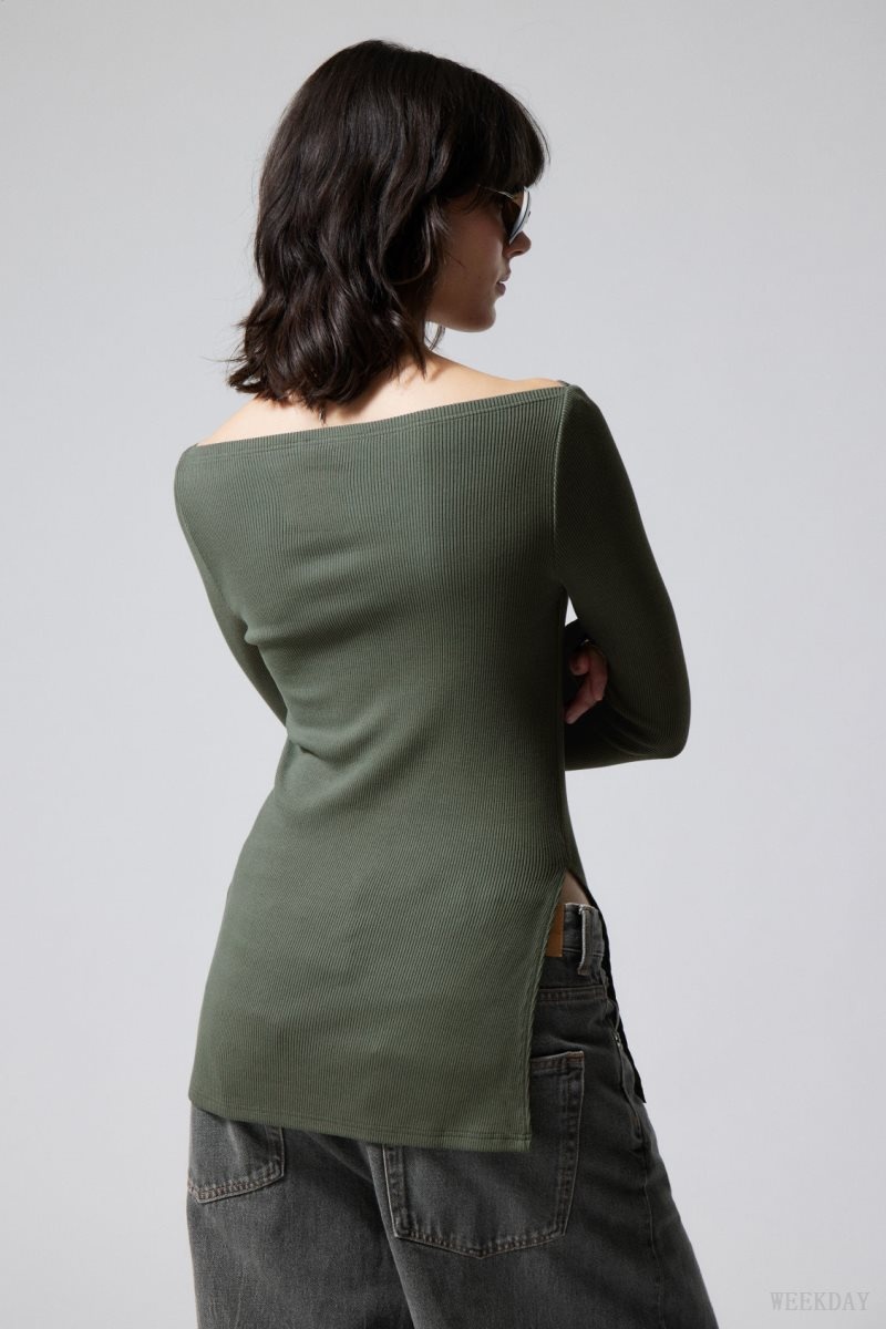 Weekday Cybele Slit Long Sleeve Khaki | FACS4010