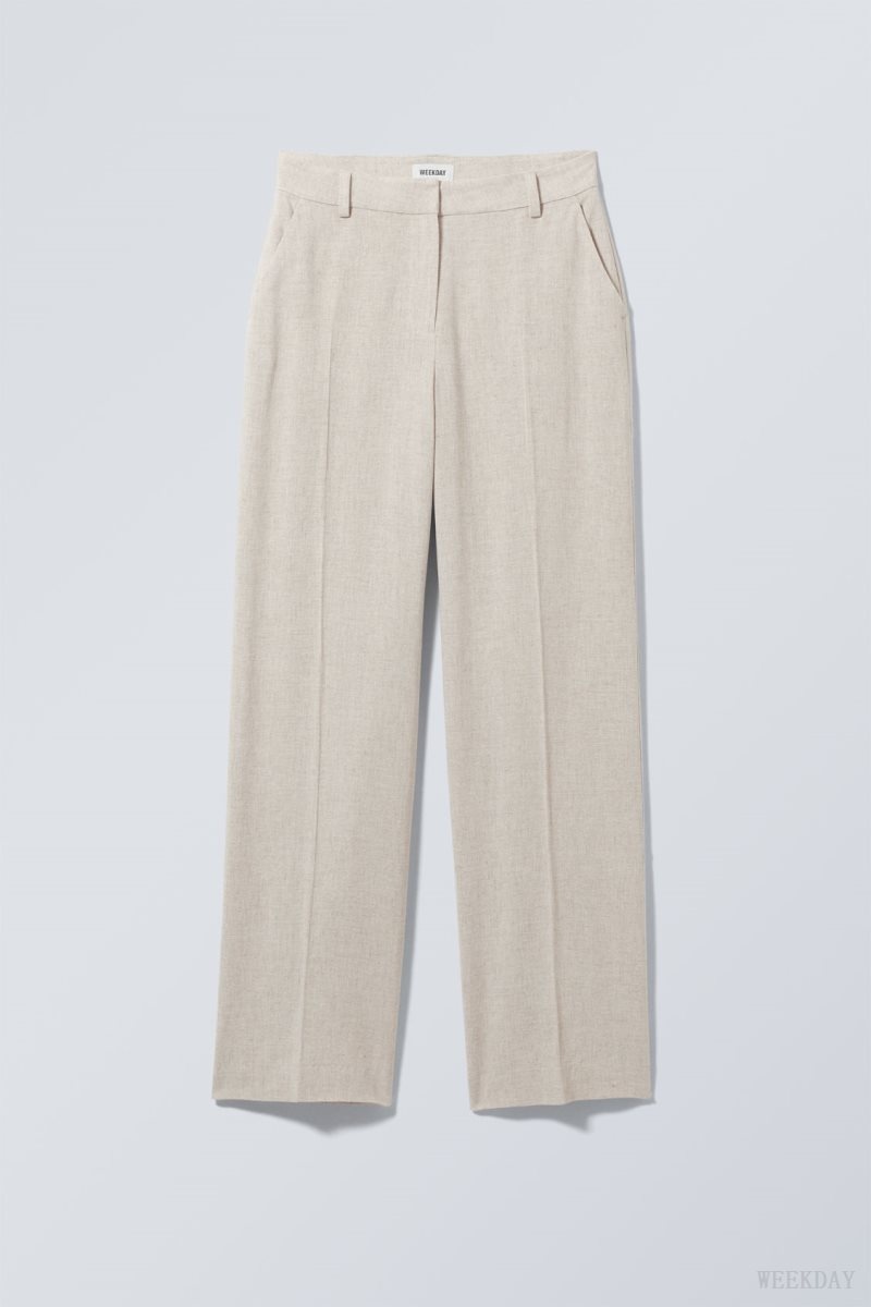 Weekday Cyrus Linen Mix Trousers Ecru | OFBS4090