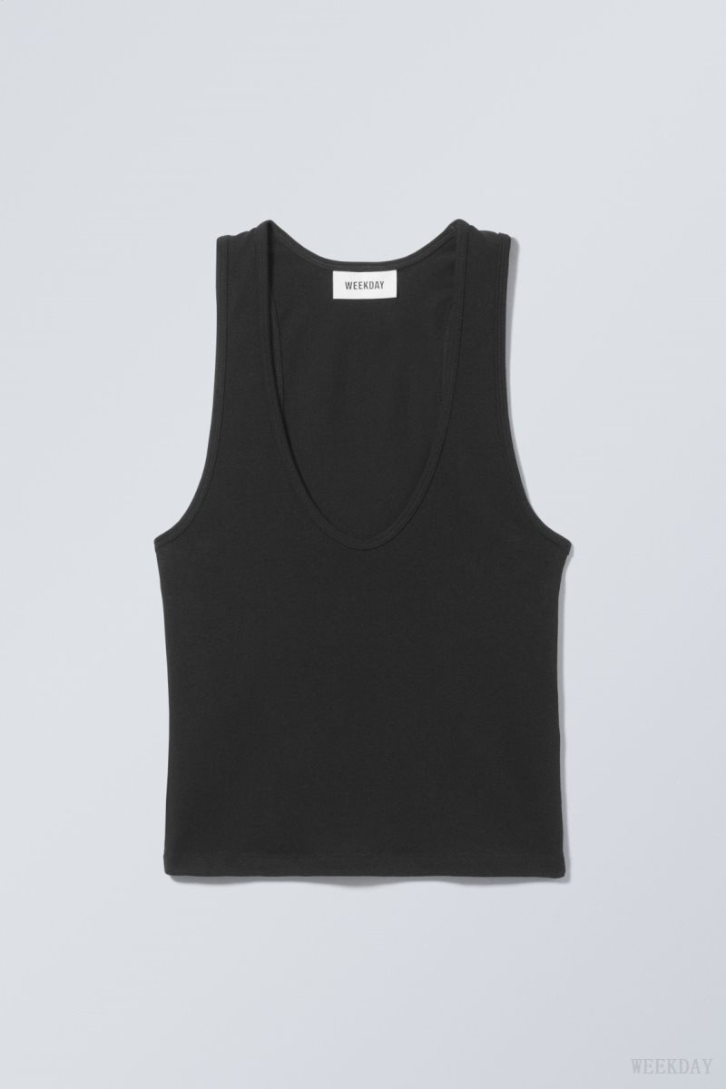 Weekday Deep U-Neck Tank Top Black | JHWF3923