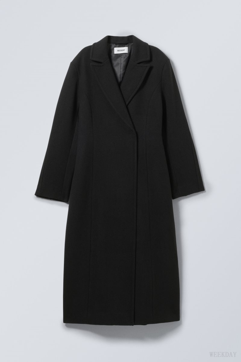 Weekday Delia Waisted Wool Blend Coat Black | AQVI3449