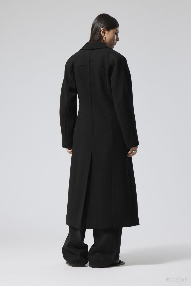 Weekday Delia Waisted Wool Blend Coat Black | AQVI3449