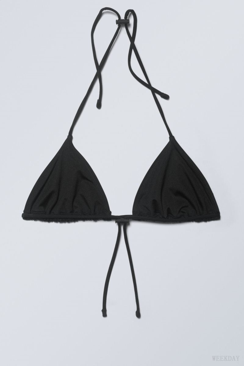 Weekday Drawstring Halter Bikini Top Black | ISSH0564