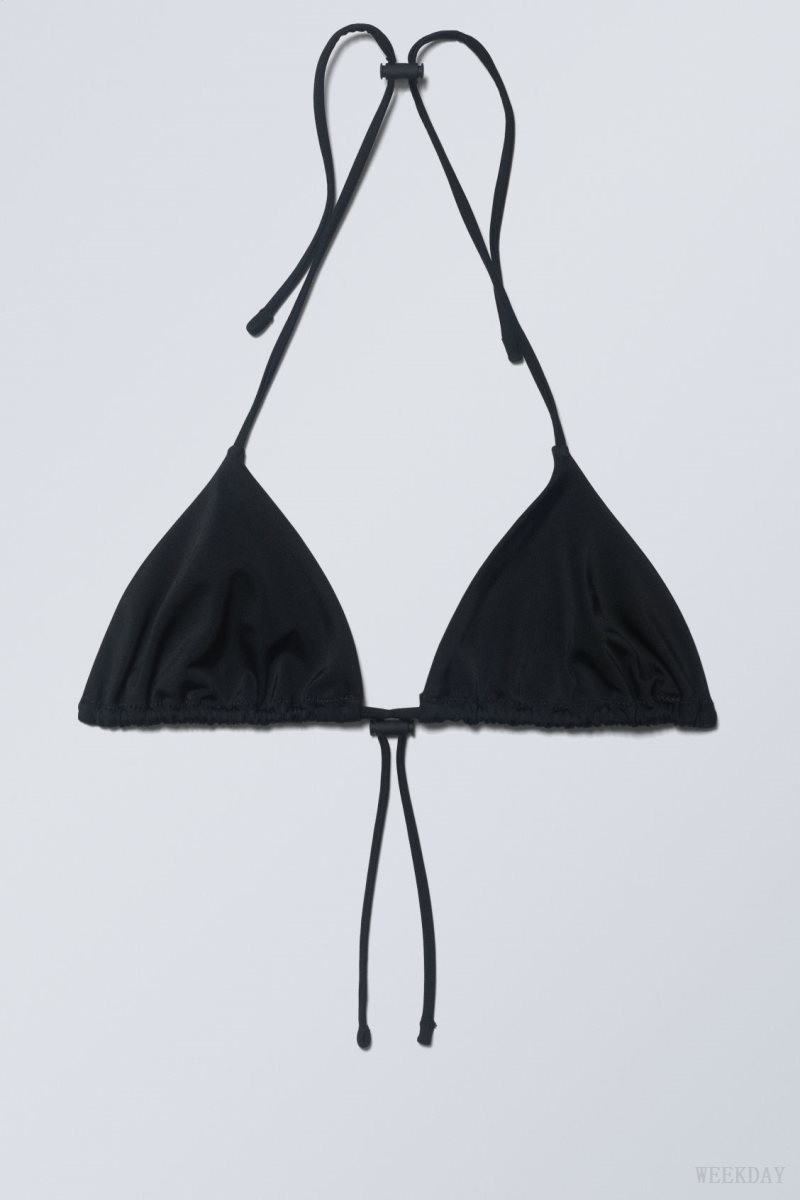 Weekday Drawstring Halter Bikini Top Black | ISSH0564