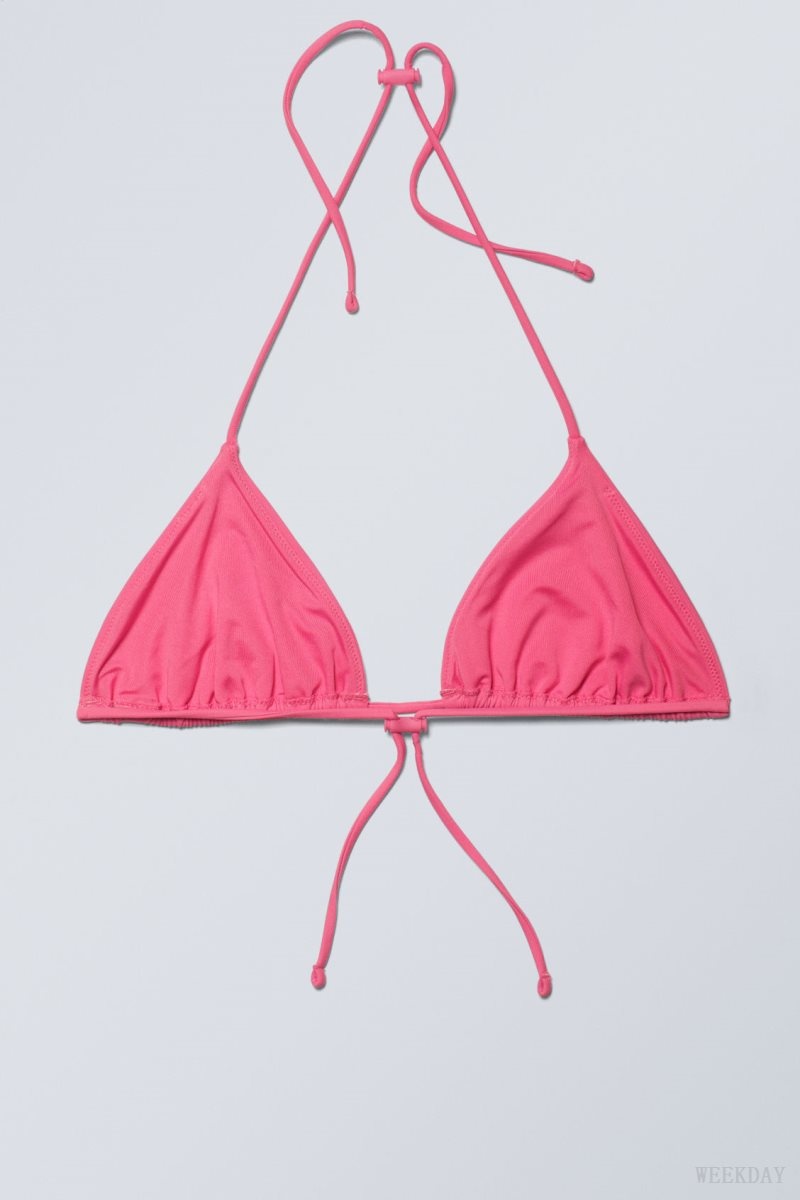 Weekday Drawstring Halter Bikini Top Pink | RKWK8161