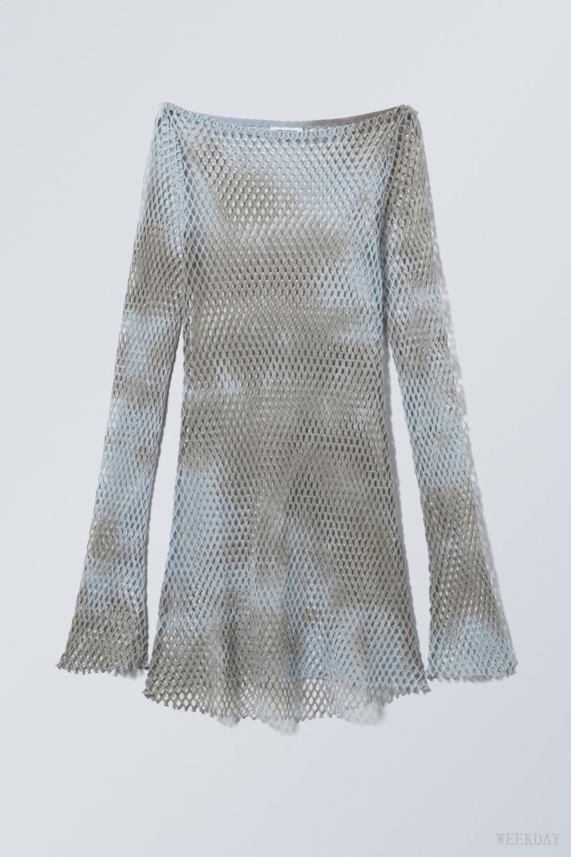 Weekday Dyed Mini Net Dress Light Blue / Grey | ZQRY1177