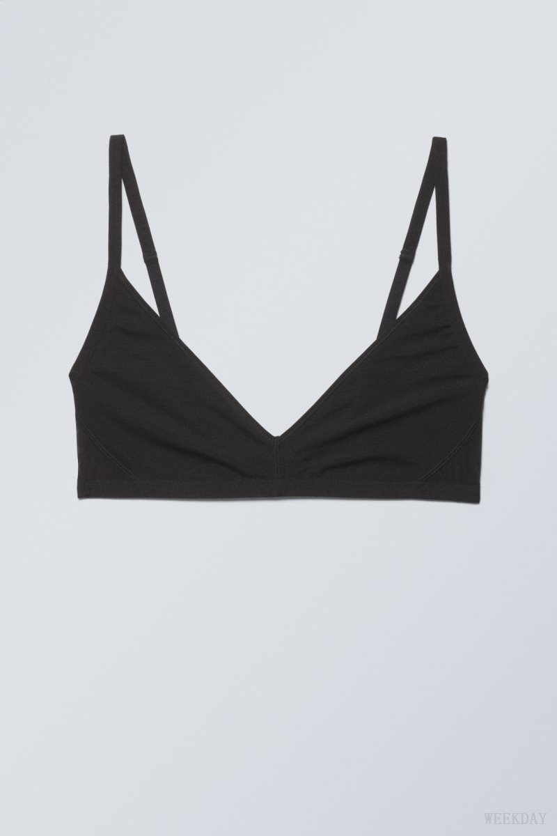 Weekday Dylan Mesh V-neck Bra Bra Black | EFFZ5935