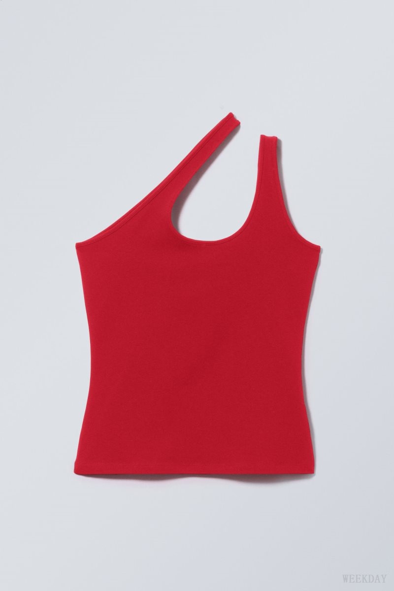 Weekday Elaf One Shoulder Top Red | FAOM9418