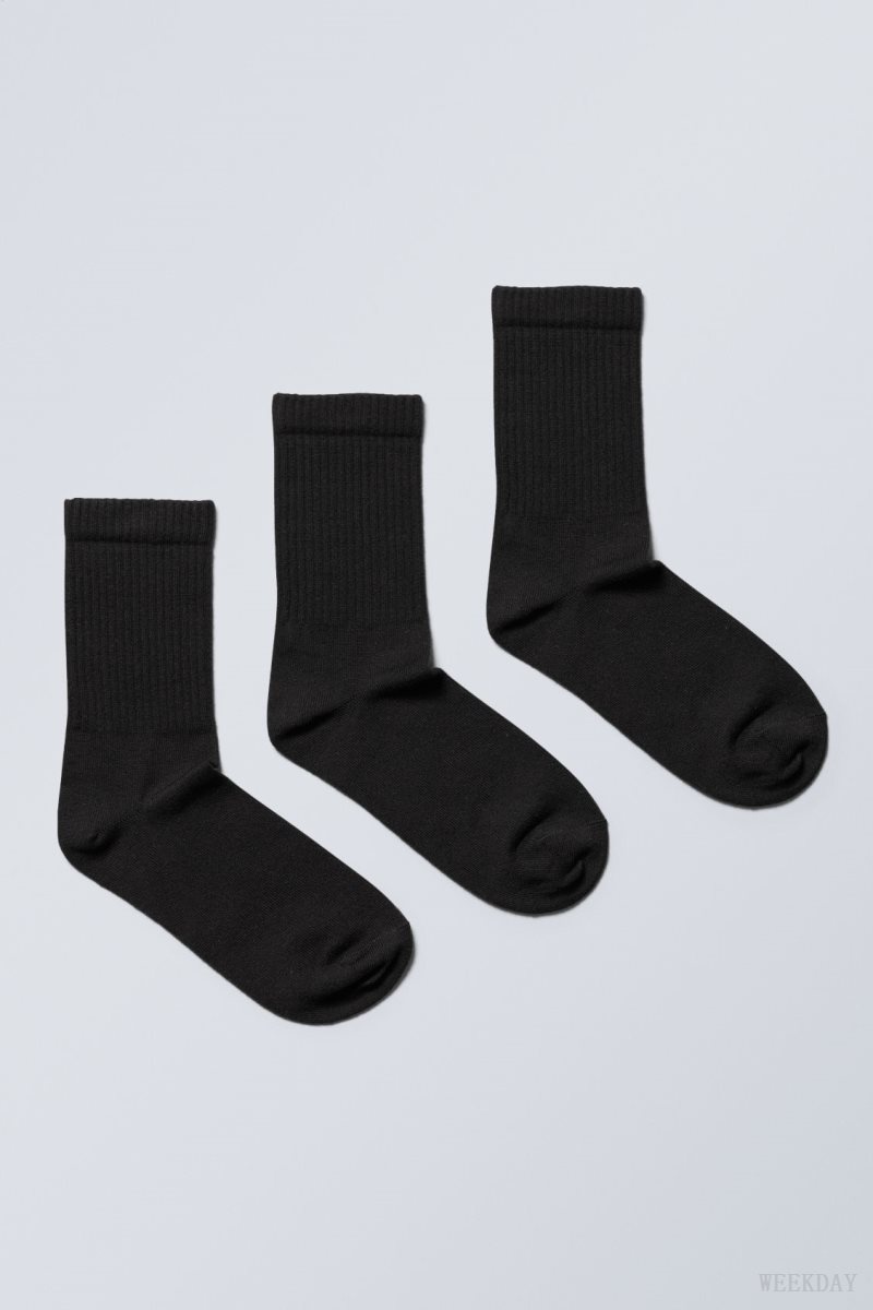 Weekday Eleven Socks 3-pack Black | ALNH2692