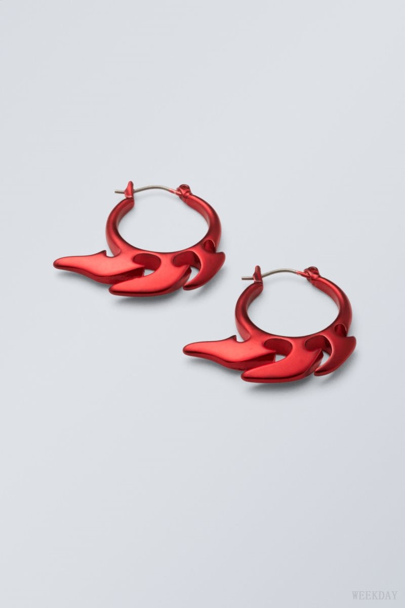 Weekday Elsa Hoop Earrings Red | AKDN3904