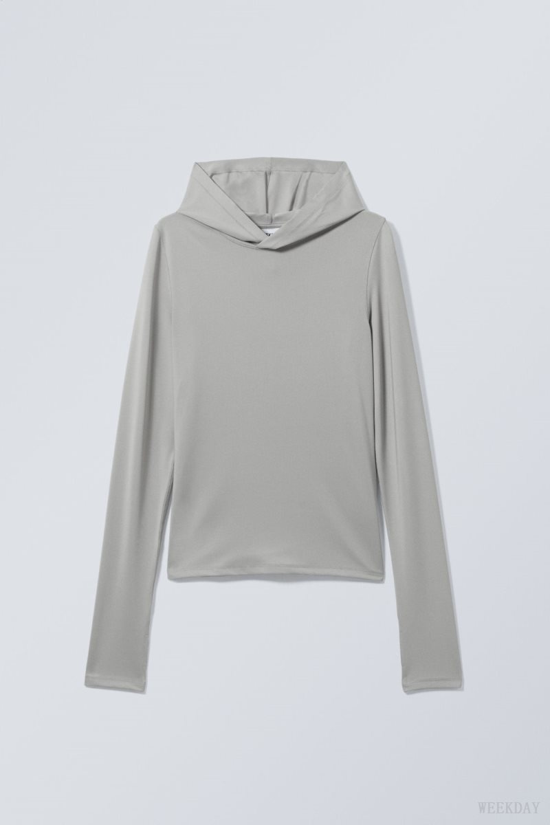 Weekday Emily Hooded Longsleeve Top Grey | JRKM5370