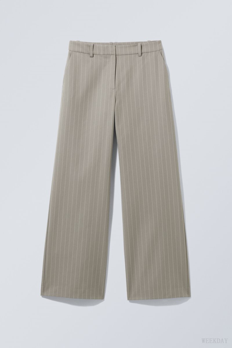 Weekday Emily Low Waist Suiting Trousers Grey Stripes | FLWA1703