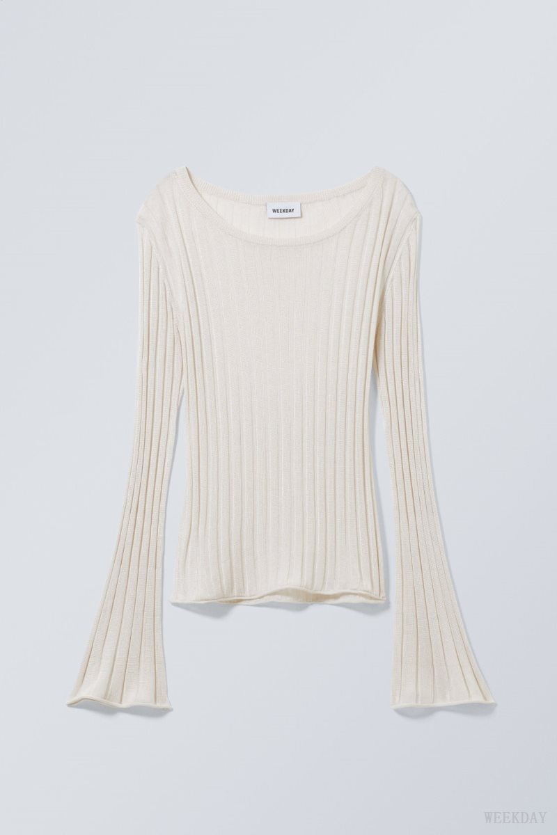 Weekday Enora Sheer Knit Long Sleeve Top Light Mole | VUBR3272