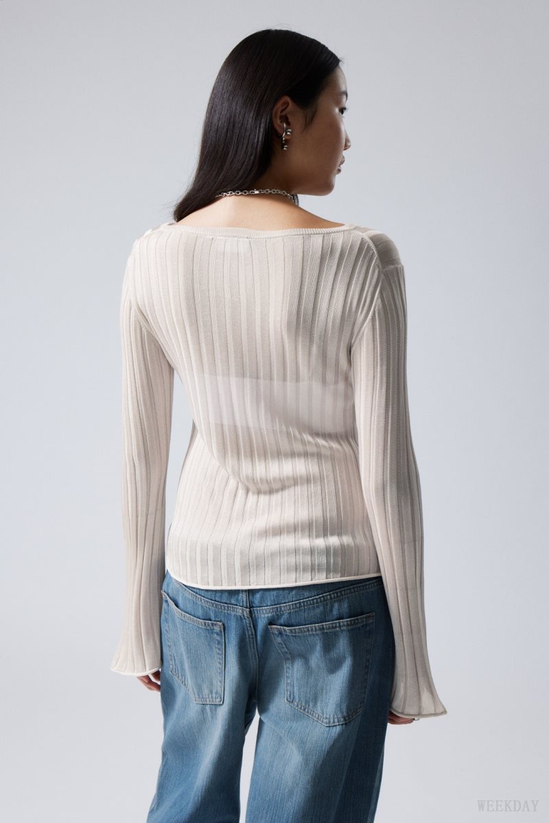 Weekday Enora Sheer Knit Long Sleeve Top Light Mole | VUBR3272