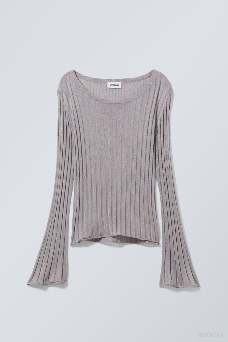 Weekday Enora Sheer Knit Long Sleeve Top Light Grey | XVAG0917