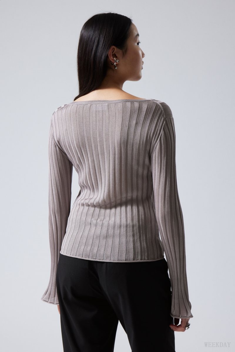 Weekday Enora Sheer Knit Long Sleeve Top Light Grey | XVAG0917