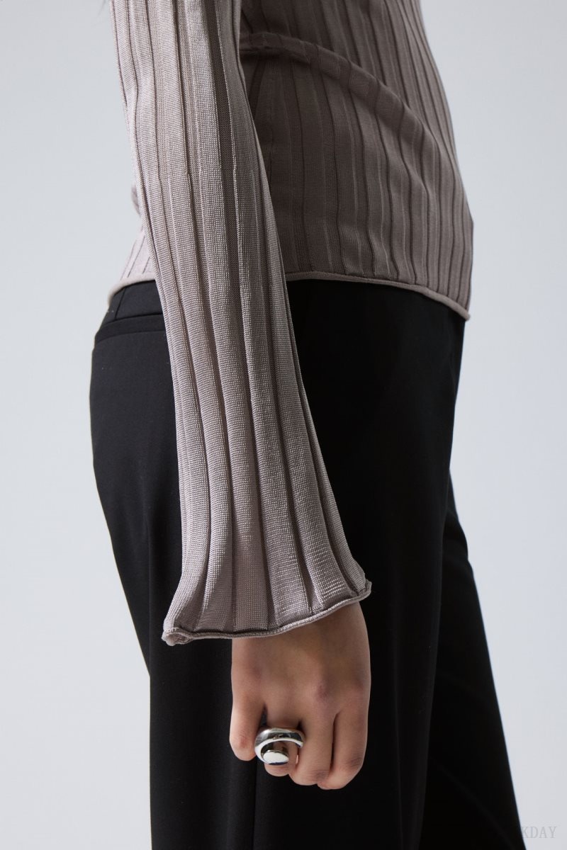 Weekday Enora Sheer Knit Long Sleeve Top Light Grey | XVAG0917