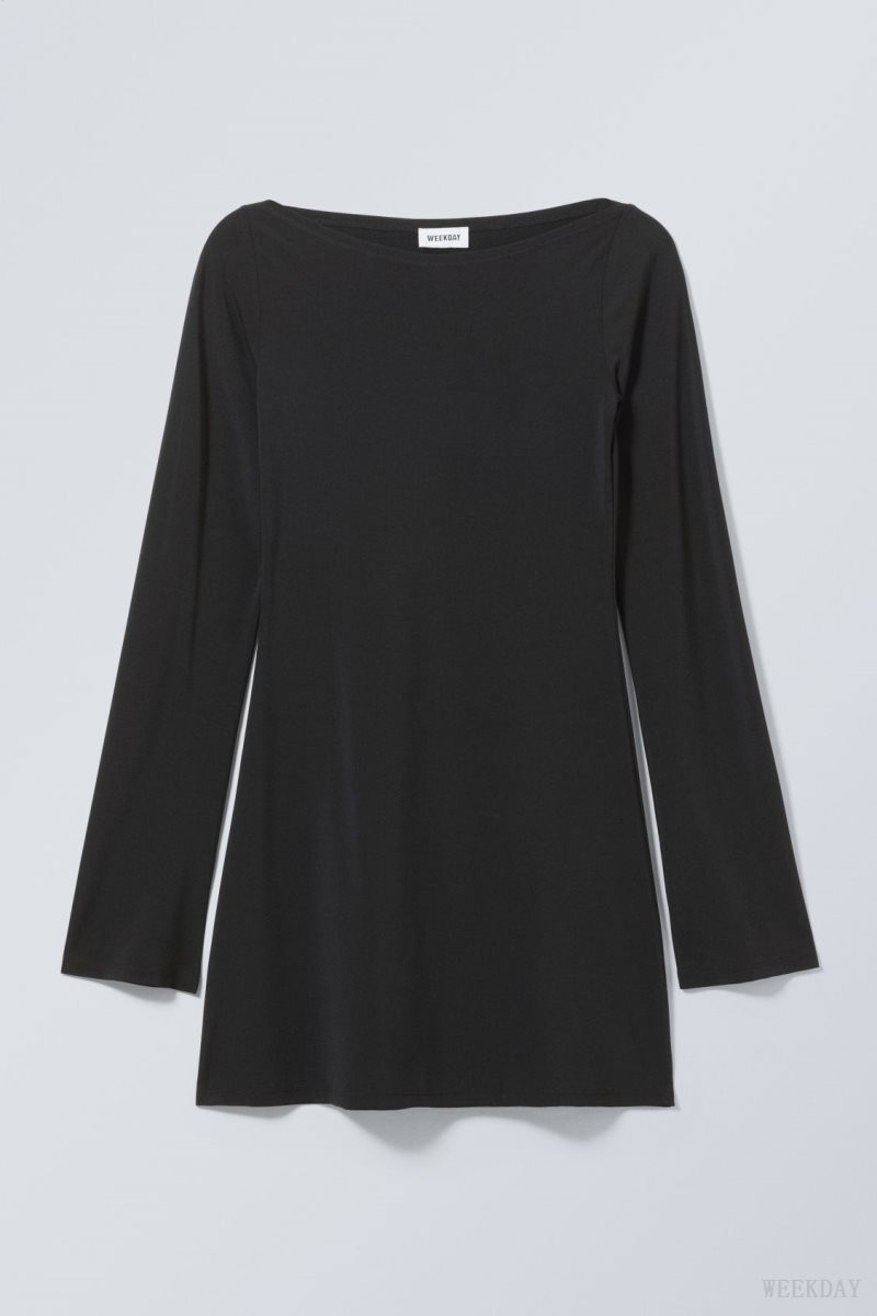 Weekday Era Boat Neck Mini Dress Black | JZNZ9817