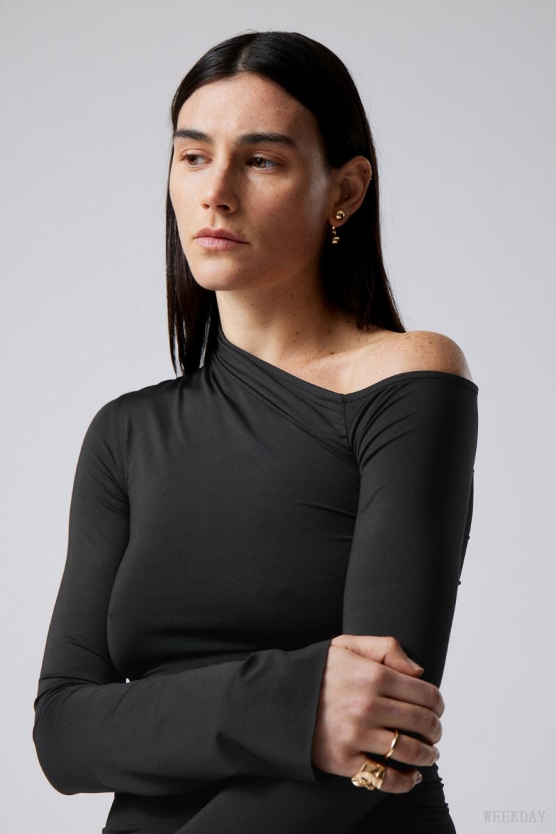 Weekday Erin Drape Dress Black | JMHA1594