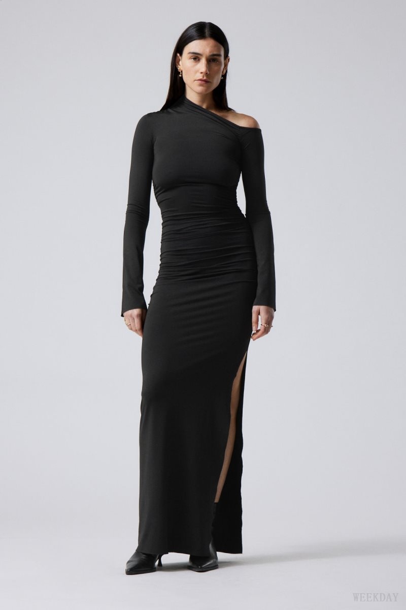 Weekday Erin Drape Dress Black | JMHA1594