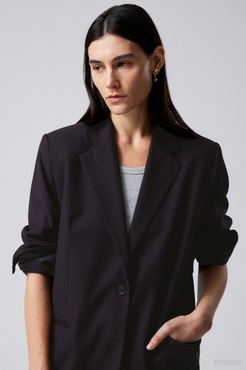 Weekday Erin Oversized Blazer Dark Purple | TXEU1615