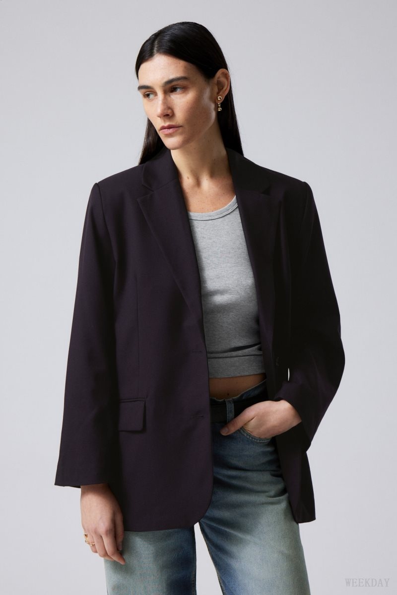 Weekday Erin Oversized Blazer Dark Purple | TXEU1615