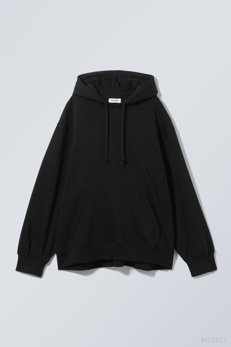 Weekday Essence Relaxed Hoodie Black | WUFM7829