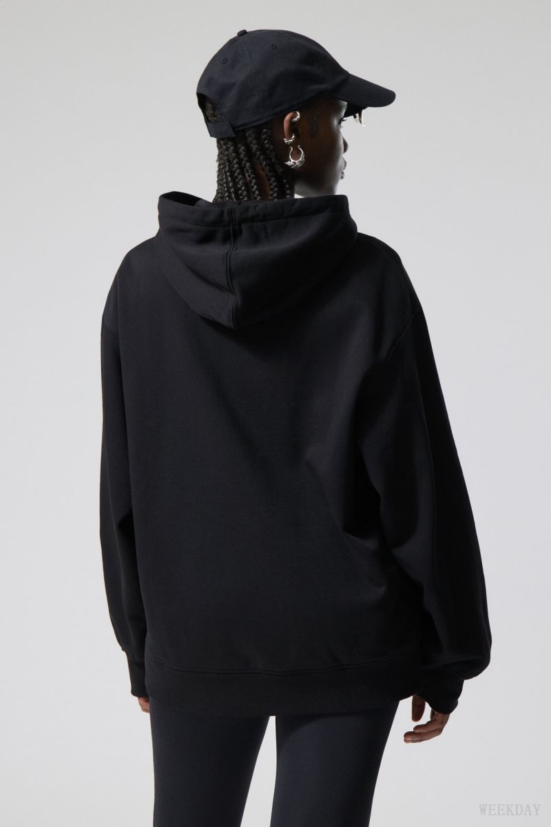 Weekday Essence Relaxed Hoodie Black | WUFM7829