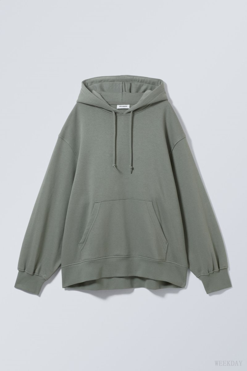 Weekday Essence Relaxed Hoodie Olive Green | XVEB5258