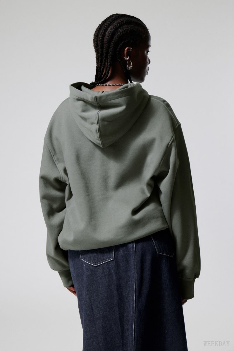 Weekday Essence Relaxed Hoodie Olive Green | XVEB5258