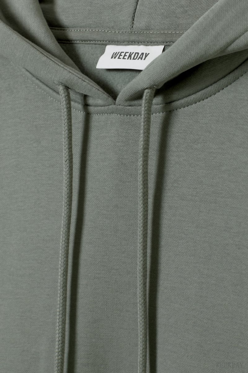 Weekday Essence Relaxed Hoodie Olive Green | XVEB5258