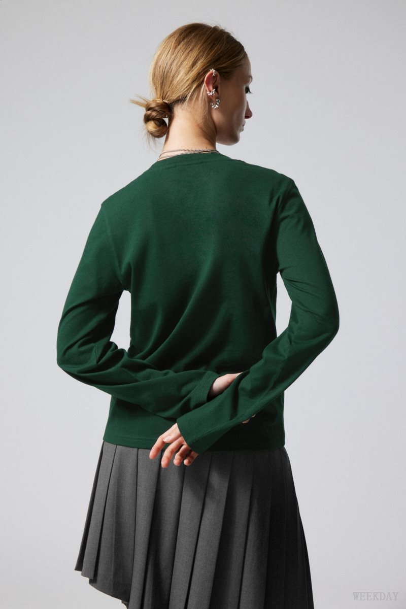 Weekday Essence Standard Long Sleeve Dark Green | KYUA0144